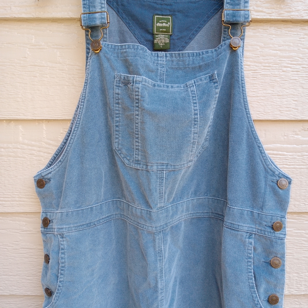 Corduroy Dress Overall Maxi by Eddie Bauer Size Large Tall Blue Cotton 90s Vtg - Picture 2 of 5